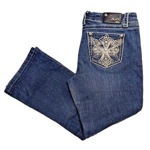 Grace in LA Jeans Womens 30 Blue Bootcut Distressed Bling Pocket Low-rise Hemmed